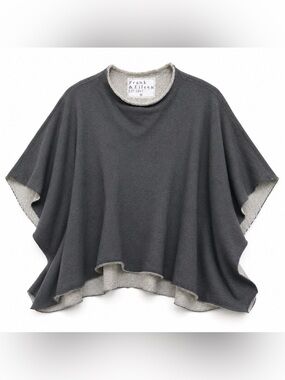 Frank & Eileen Audrey Capelet Funnel Neck Poncho OS Charcoal Gray Triple Terry